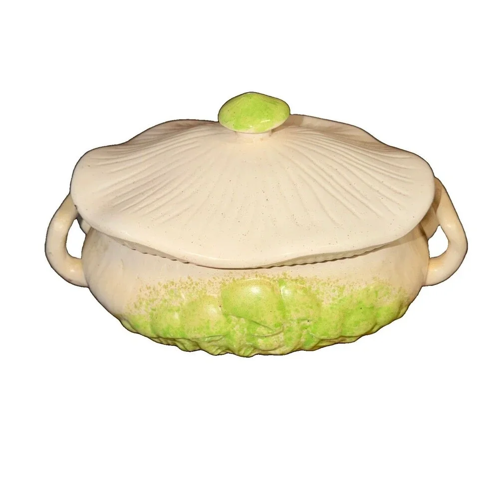 Vintage Arnels Merry Mushroom Large Cream & Green Ceramic Soup Tureen.